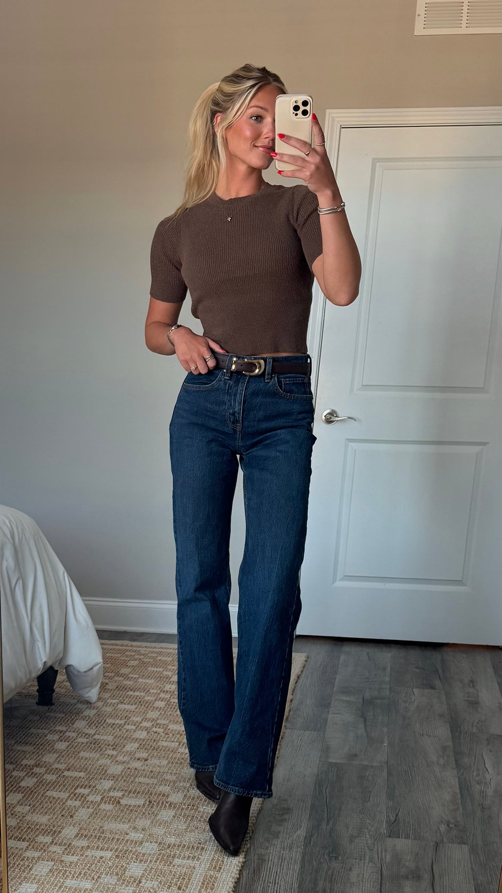 Ribbed Knit Top - Brown