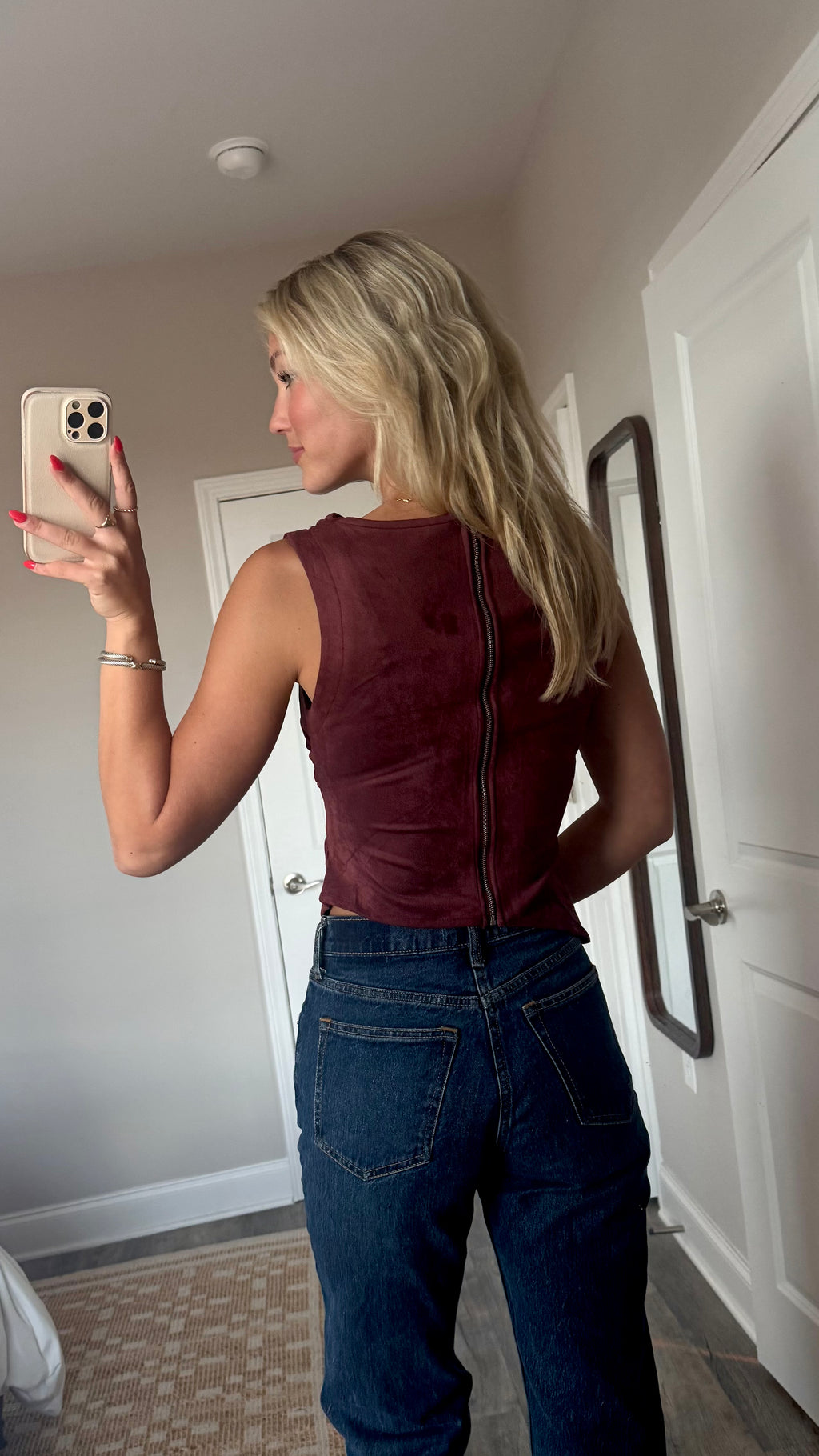 Suede Cowl Neck Top - Wine
