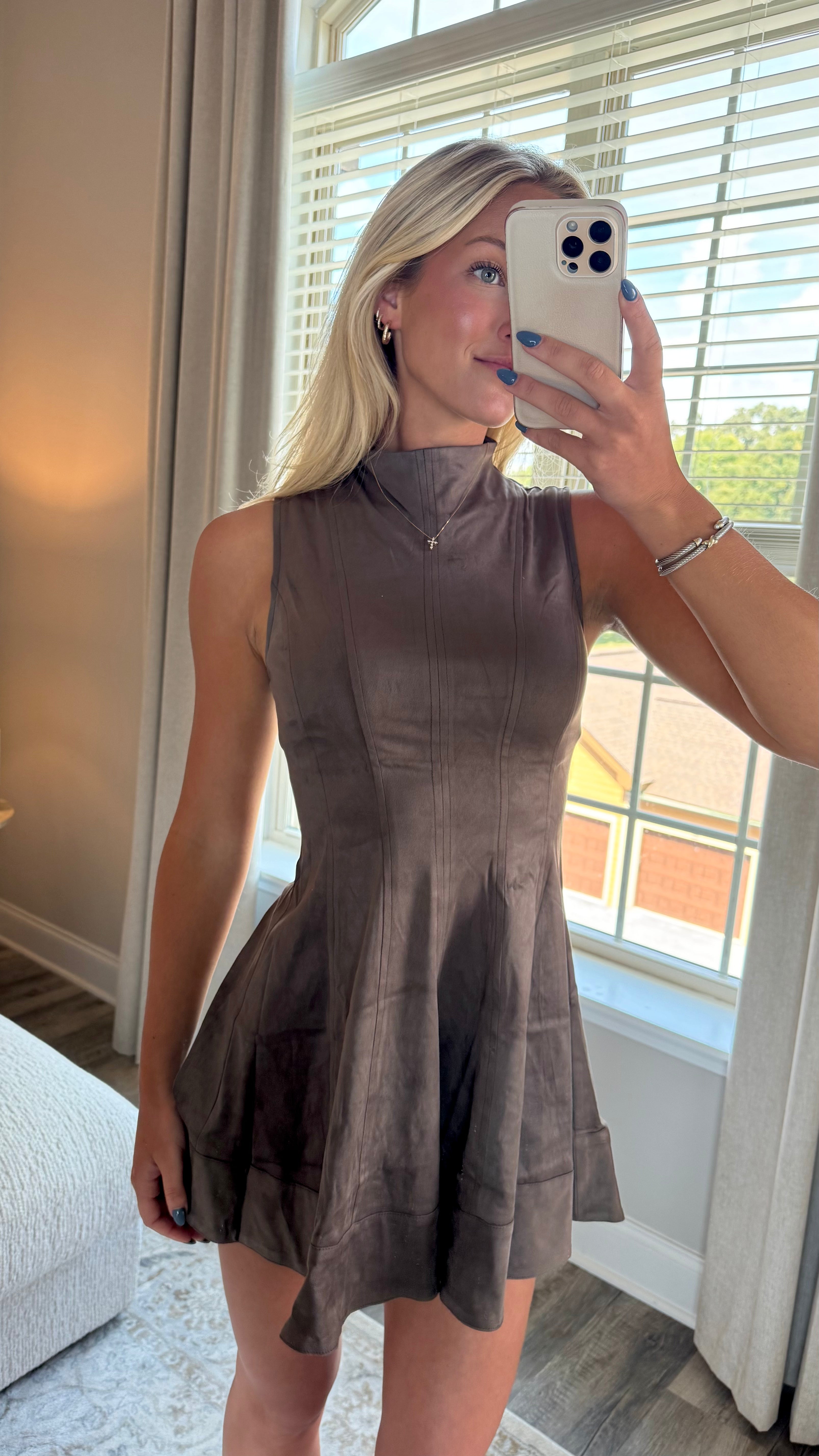Sueded A-line Dress - Dried wood