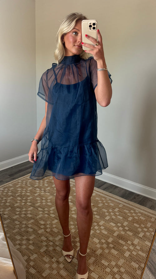 Berny Organza Mini Dress - Navy