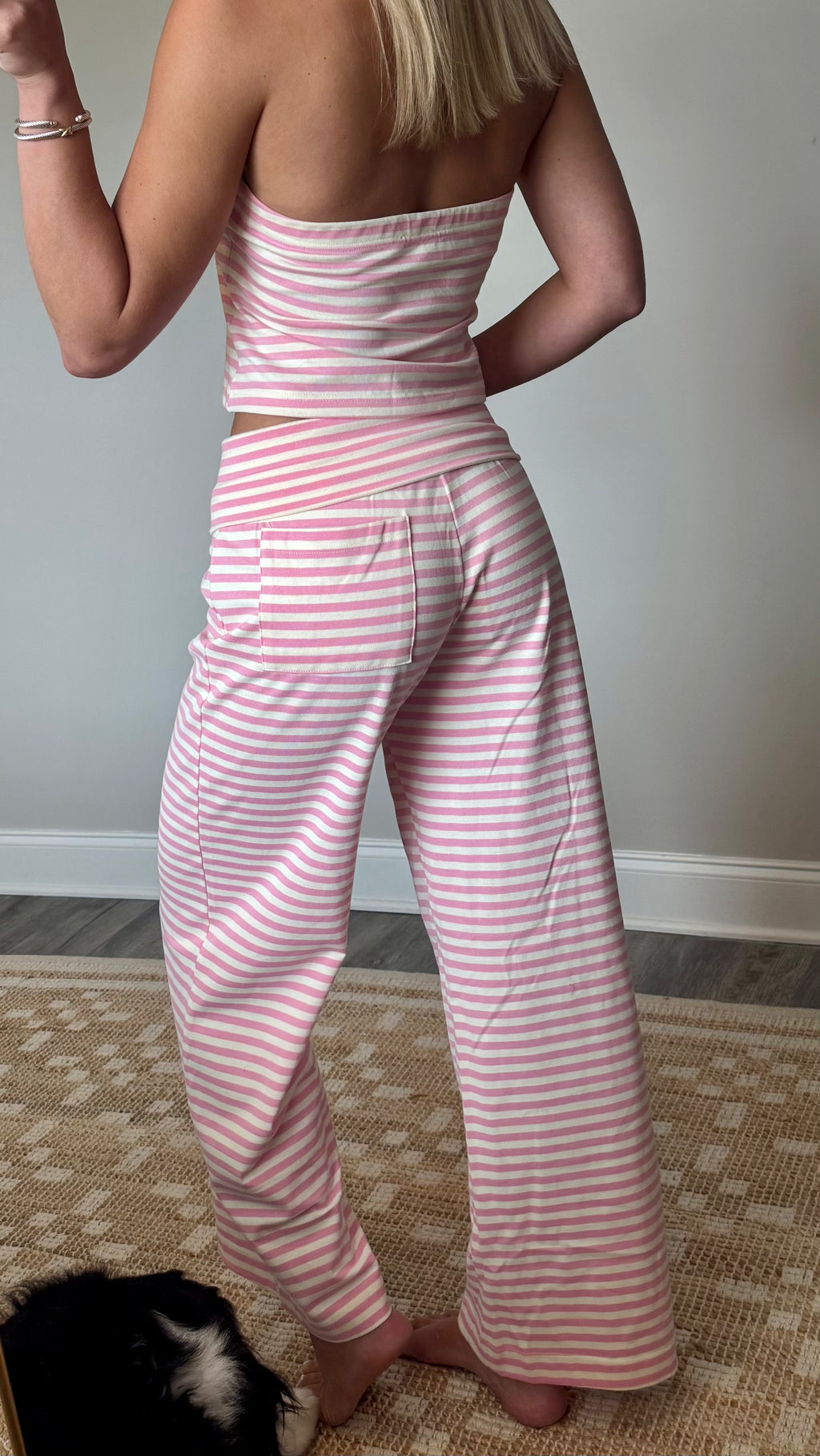 Foldover Pant Set - Pink Stripe