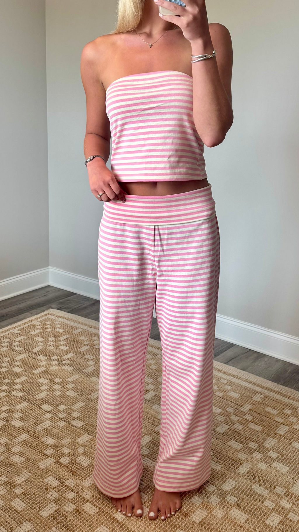 Foldover Pant Set - Pink Stripe