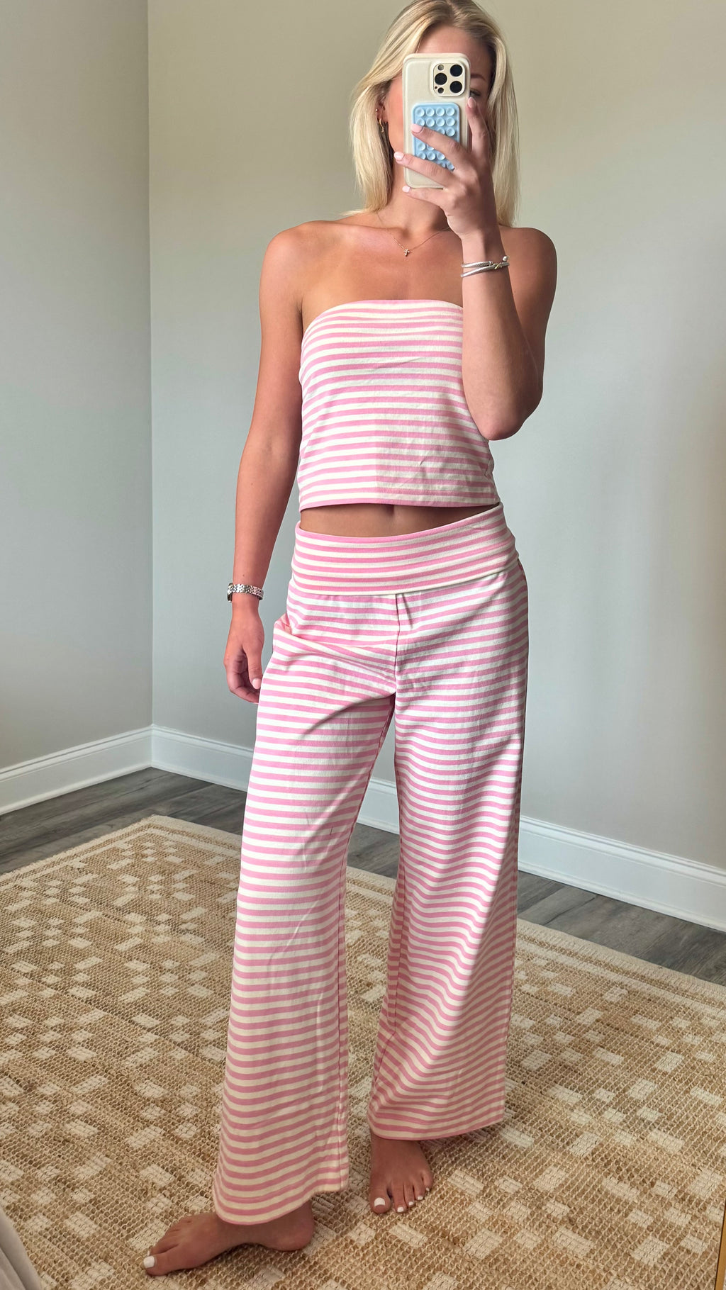 Foldover Pant Set - Pink Stripe