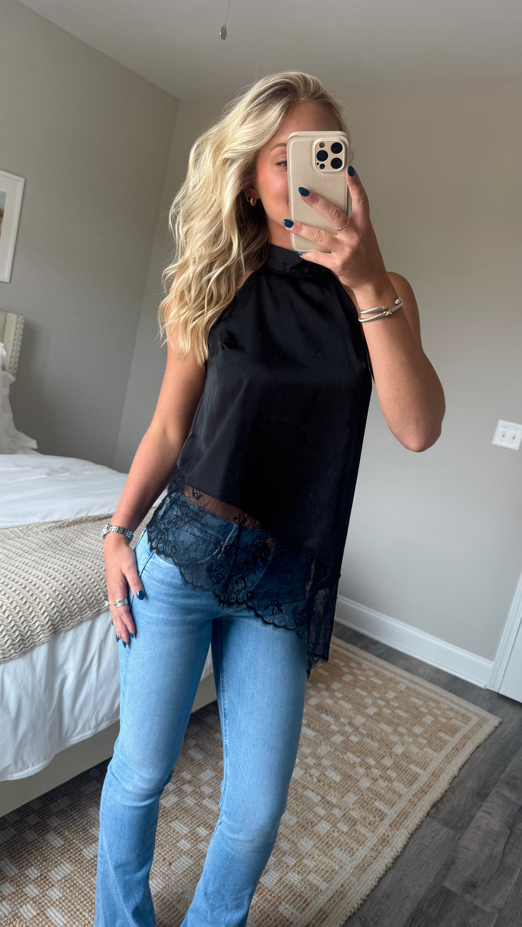 Asymmetric Lace Top - Black