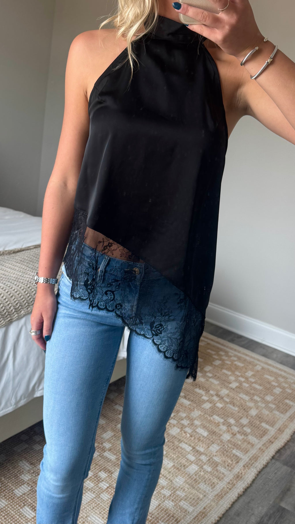 Asymmetric Lace Top - Black
