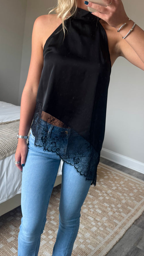 Asymmetric Lace Top - Black