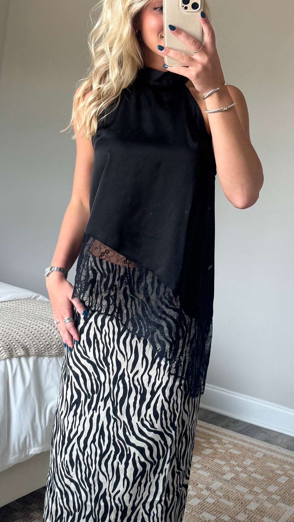 Asymmetric Lace Top - Black