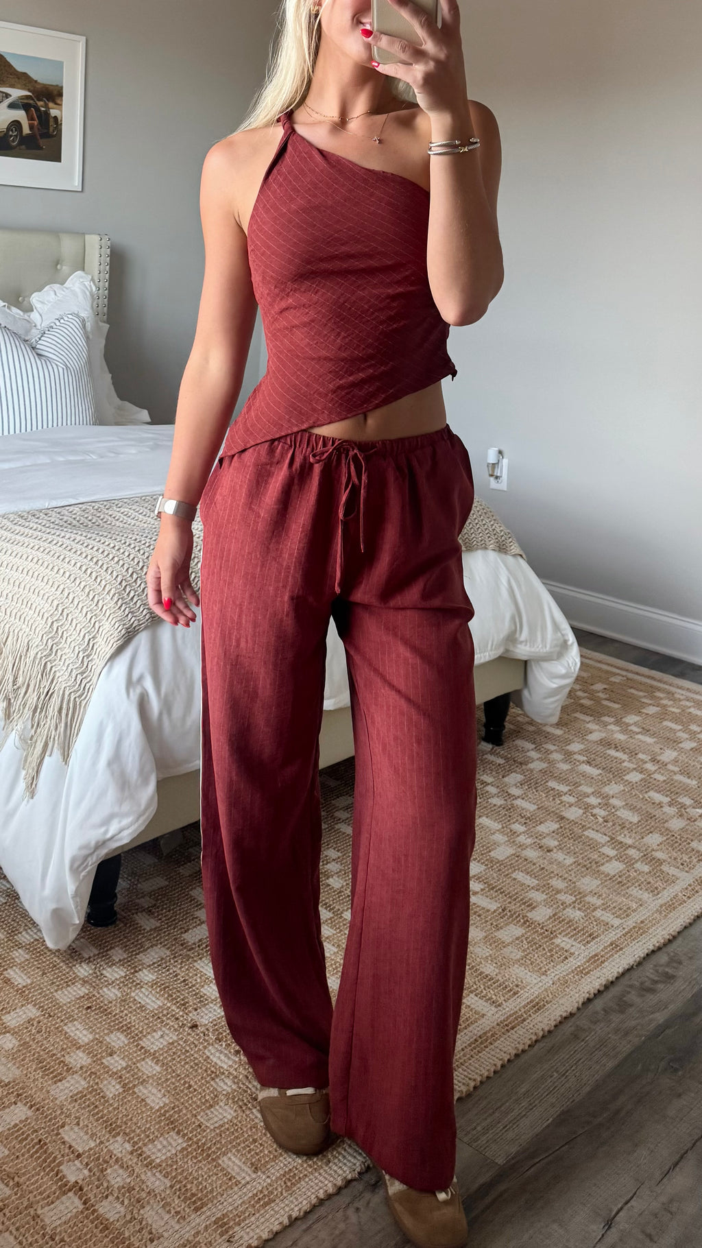Burgandy Stripe Pant Set
