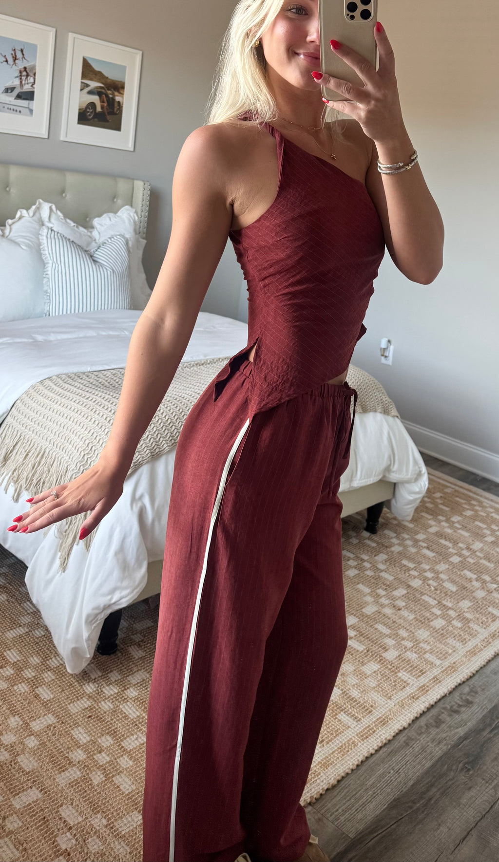 Burgandy Stripe Pant Set
