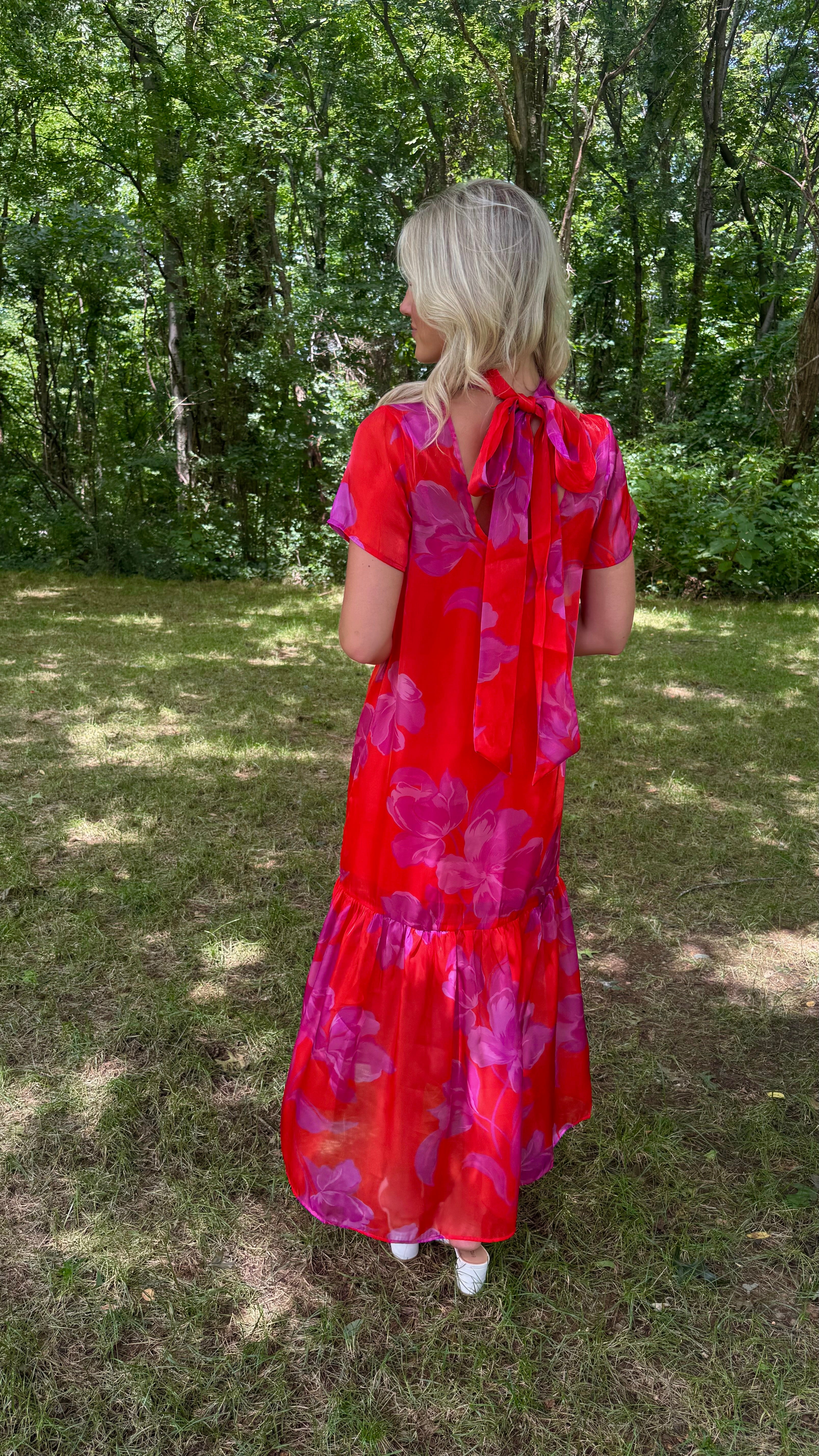 Dime Organza Mockneck Maxi Dress Floral