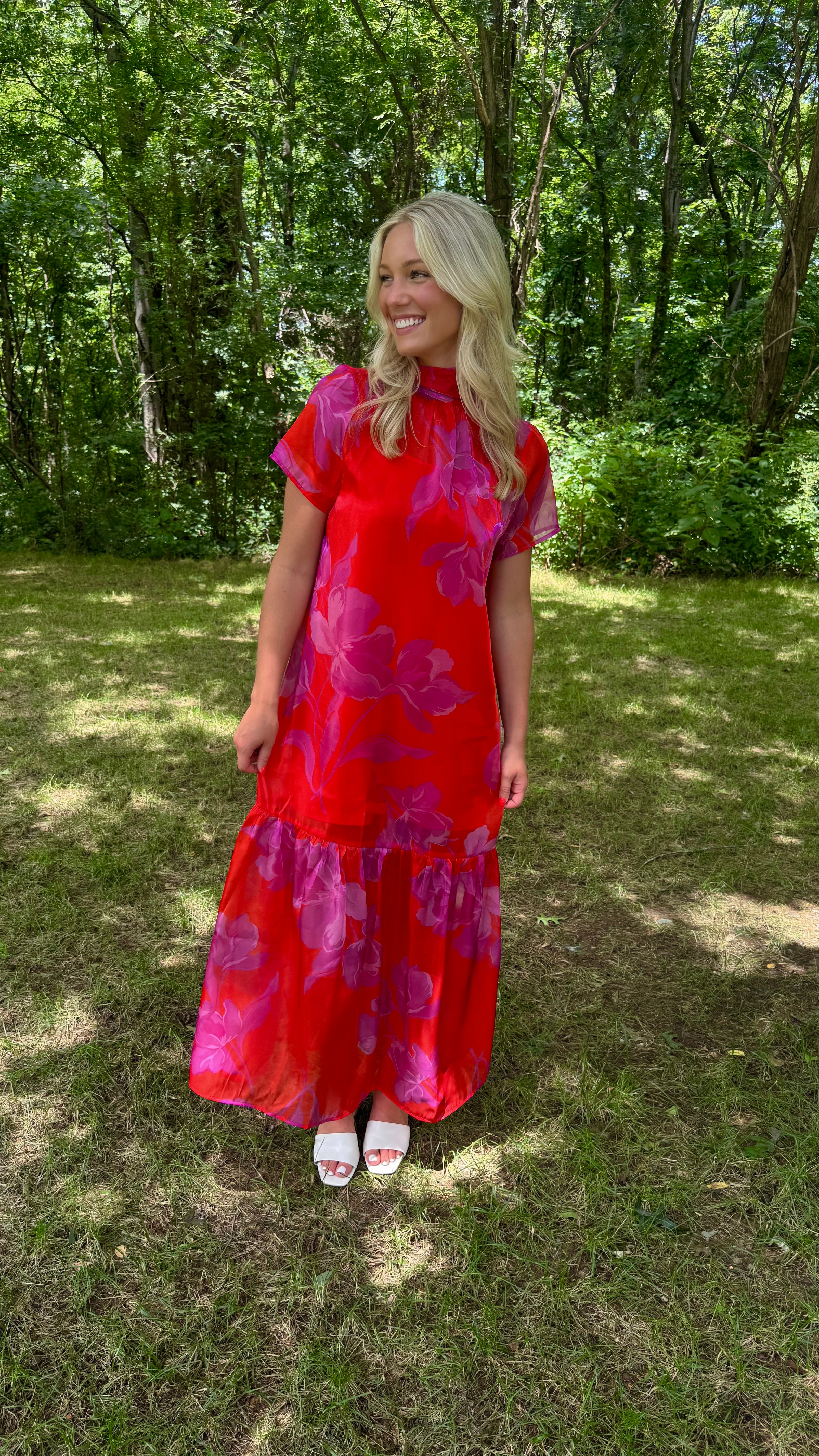 Dime Organza Mockneck Maxi Dress Floral