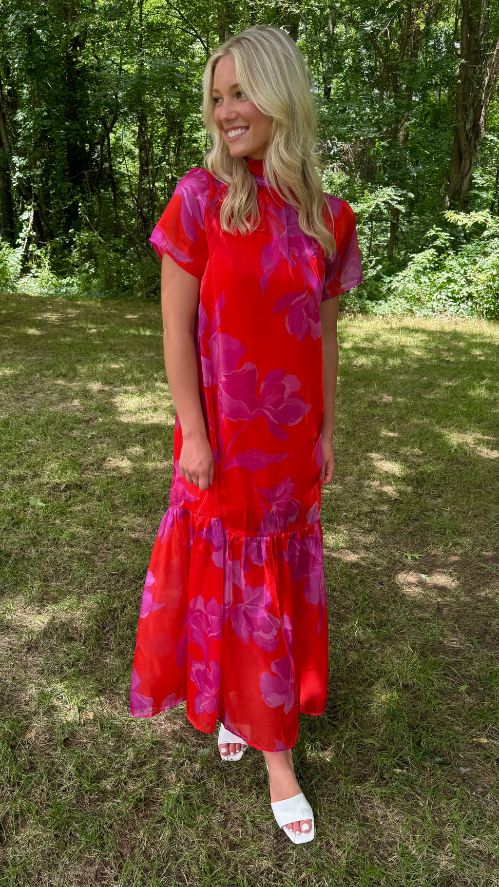 Dime Organza Mockneck Maxi Dress Floral