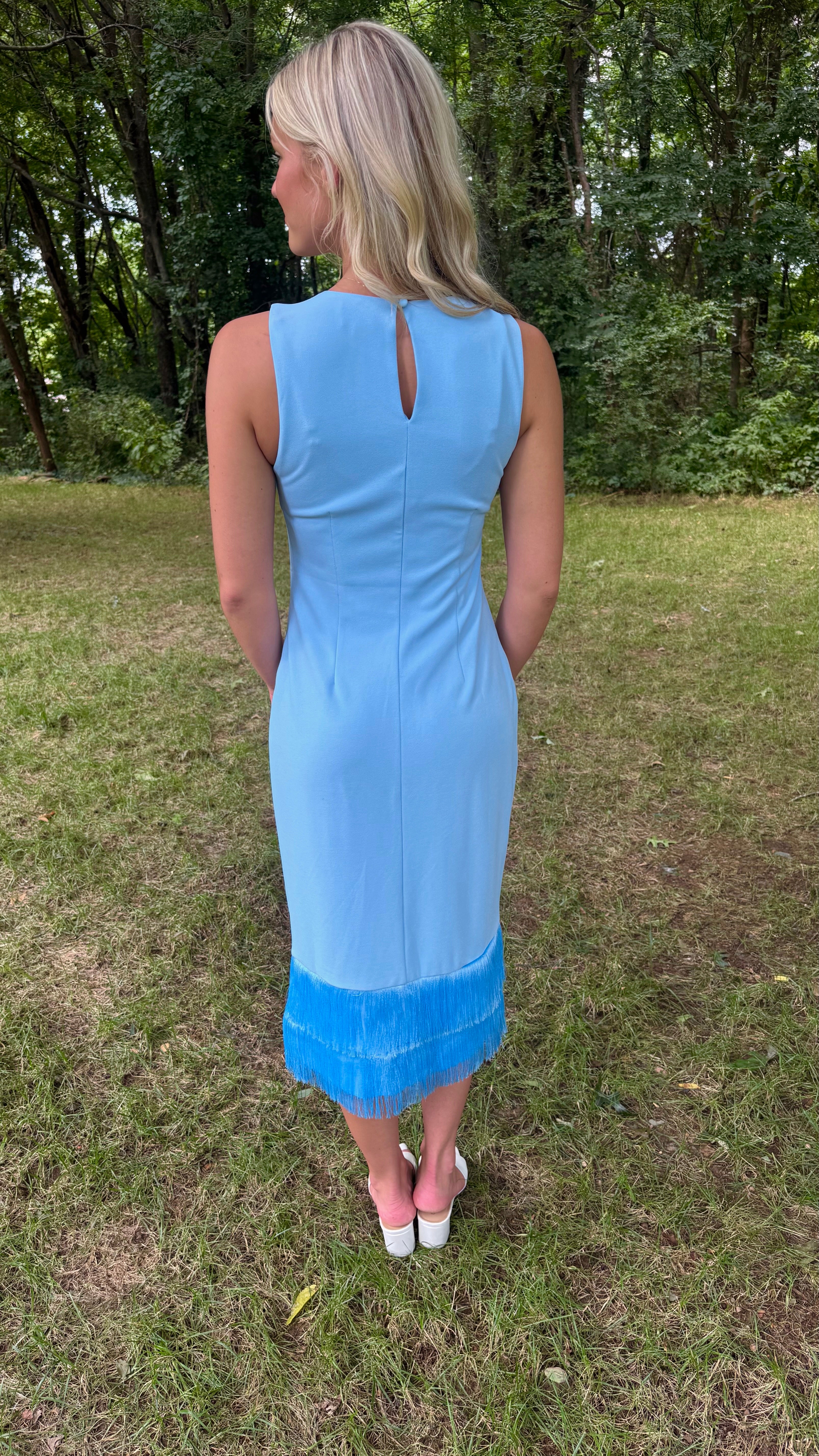 Amenia Sleeveless Fringe Midi Dress