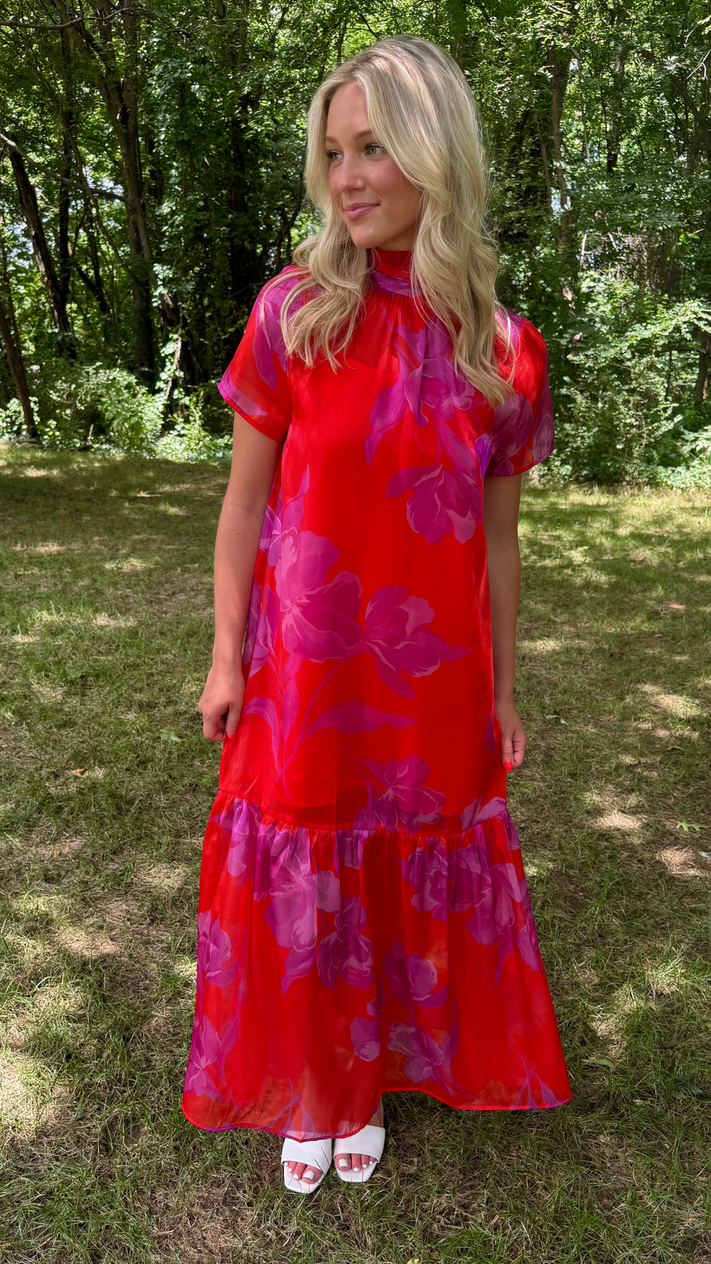 Dime Organza Mockneck Maxi Dress Floral