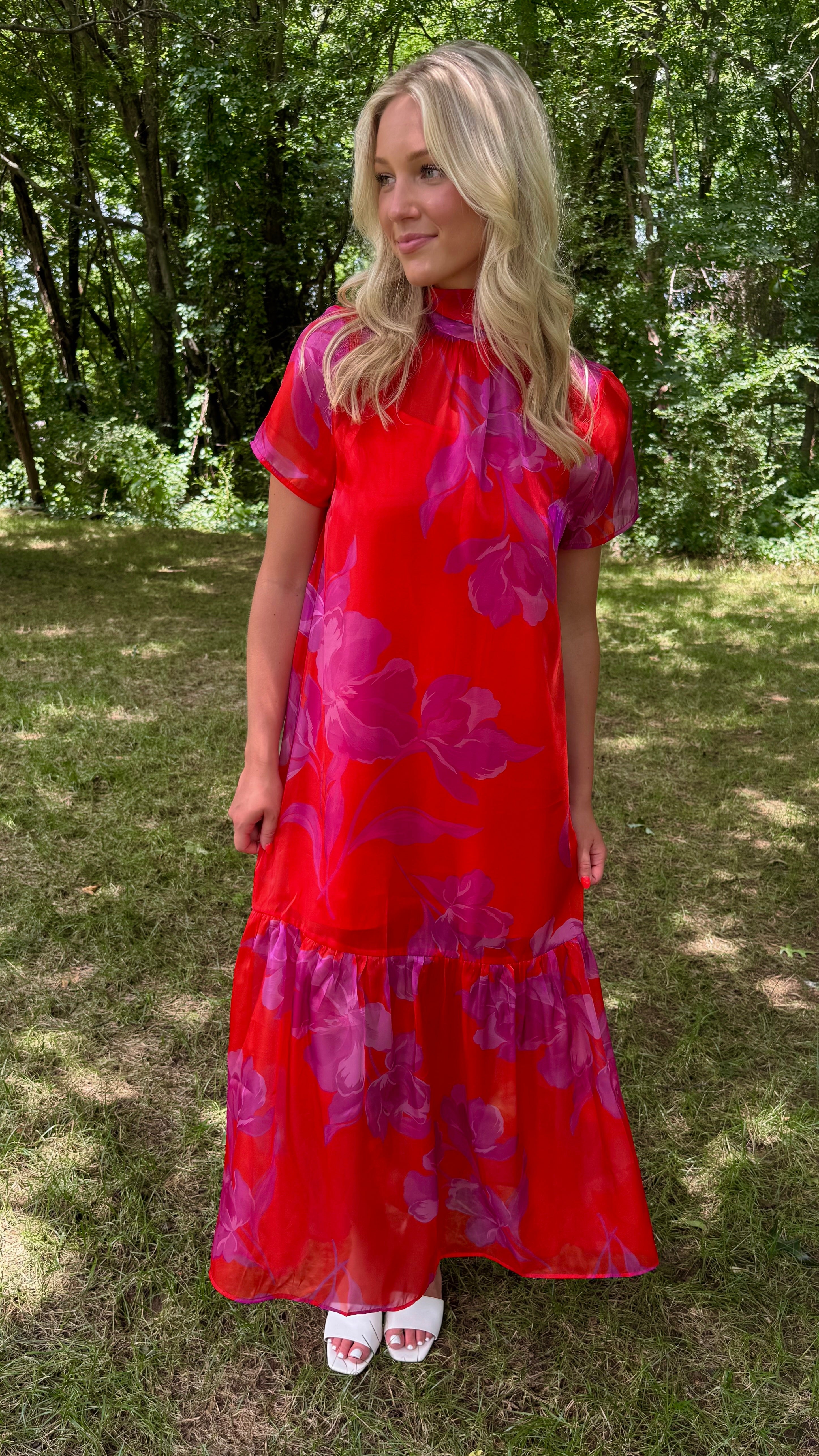 Dime Organza Mockneck Maxi Dress Floral